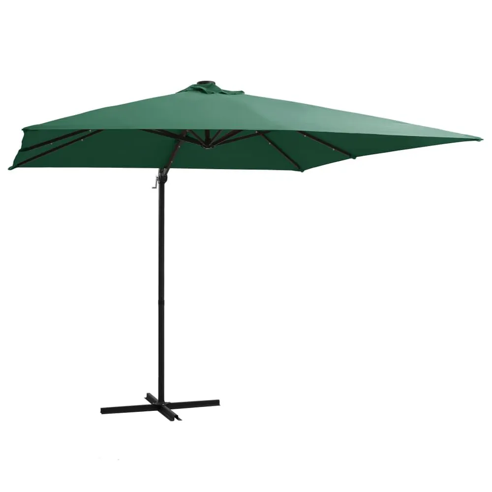 Parasol de jardin en porte-à-faux lumières LED et mât en acier compatible avec système solaire