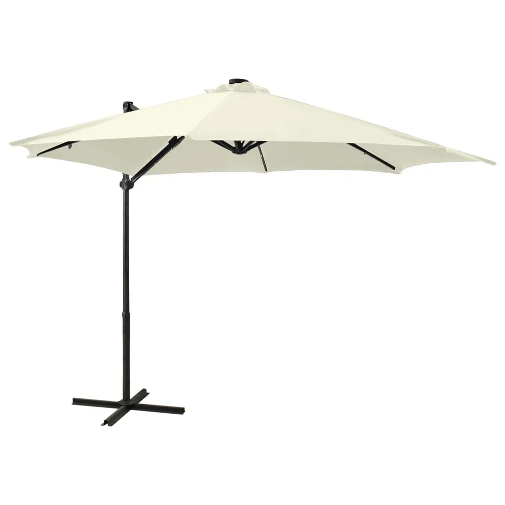 Parasol de jardin en porte-à-faux et mât et lumières LED sable Autonomie : 12 heures