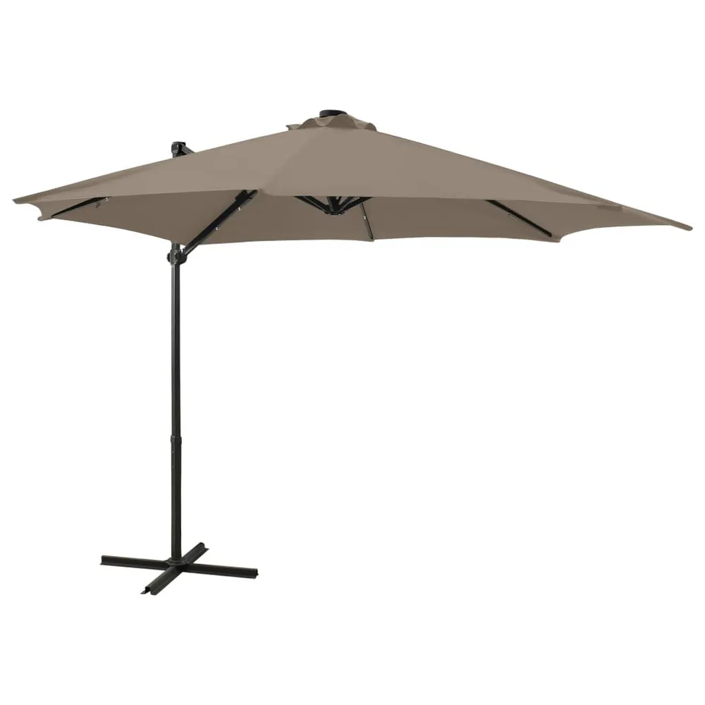 Parasol de jardin en porte-à-faux et mât et lumières LED taupe compatible avec système solaire