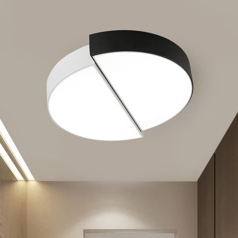 2 halbrunde Deckenleuchten, nordisches Metall, Schwarz und Weiß, integrierte LED-Unterputzmontage mit Acrylschirm für Wohn...