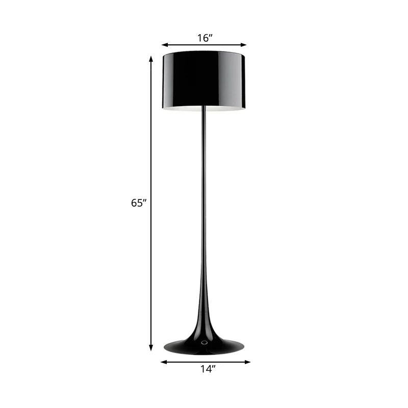Lampadaire à abat-jour tambour noir/blanc, style tendance, 1 lumière, lampadaire en aluminium pour salon, largeur 12"/16"...