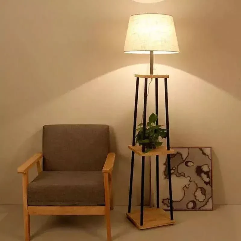 Lampadaire Bois et Noir | Charme Contrasté avec effet scintillant