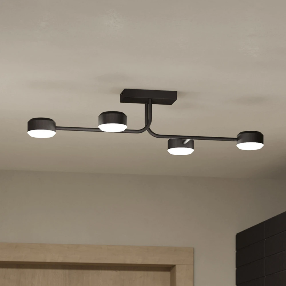 Luminaire à effet Plafonnier LED Clavellina, noir, à quatre lampes