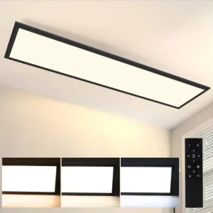 NETTLIFE Plafonnier LED 120x30CM 48W Panneau Noir Dimmable avec Télécommande pour Salon Tendance Bureau Cuisine Couloir St...