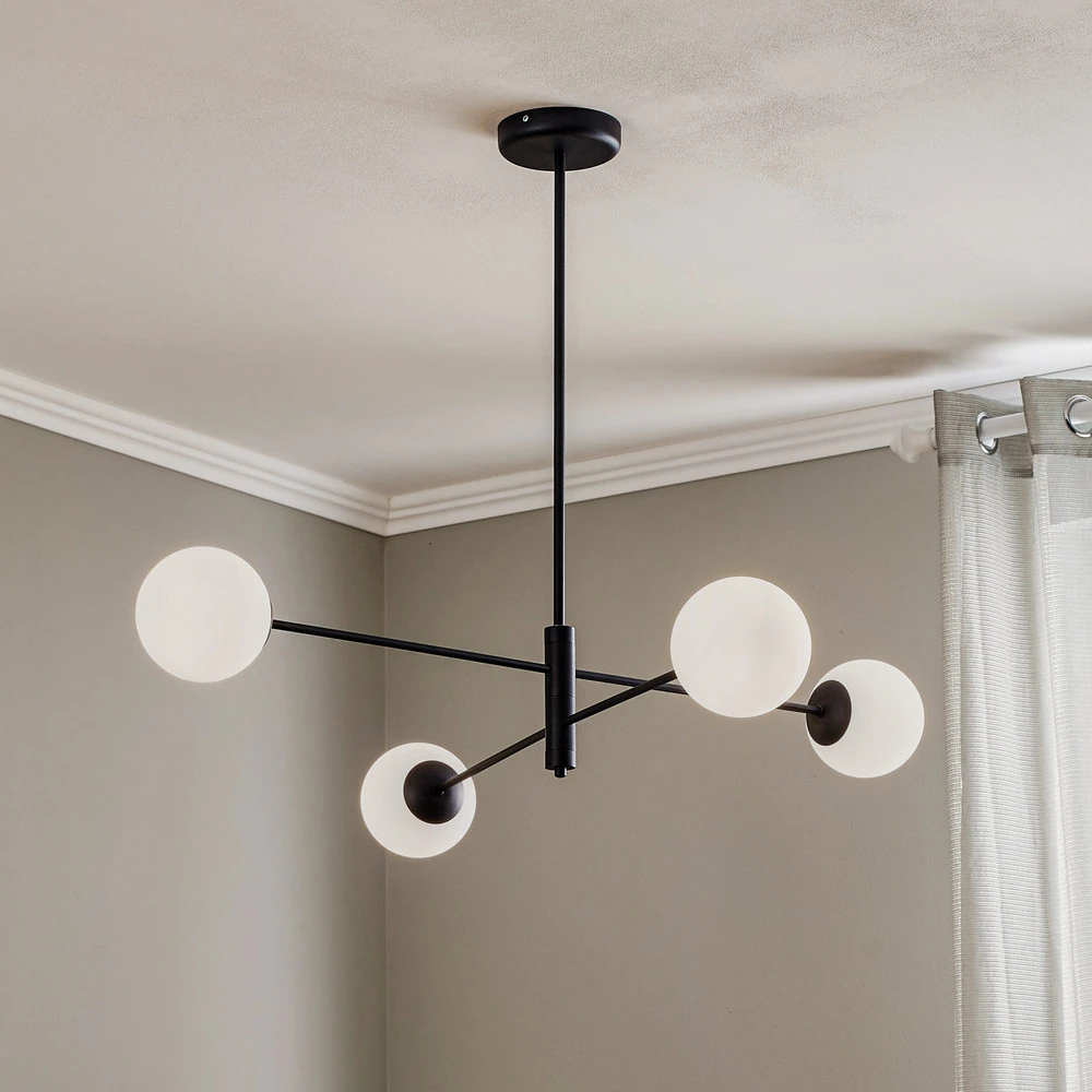 Plafonnier 1090PL_L1, à 4 lampes, noir pour décoration de Noël