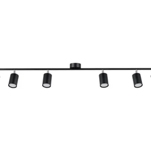 Plafonnier contemporain en acier - 6 sources lumineuses - L.135 x H.20 cm - noir
