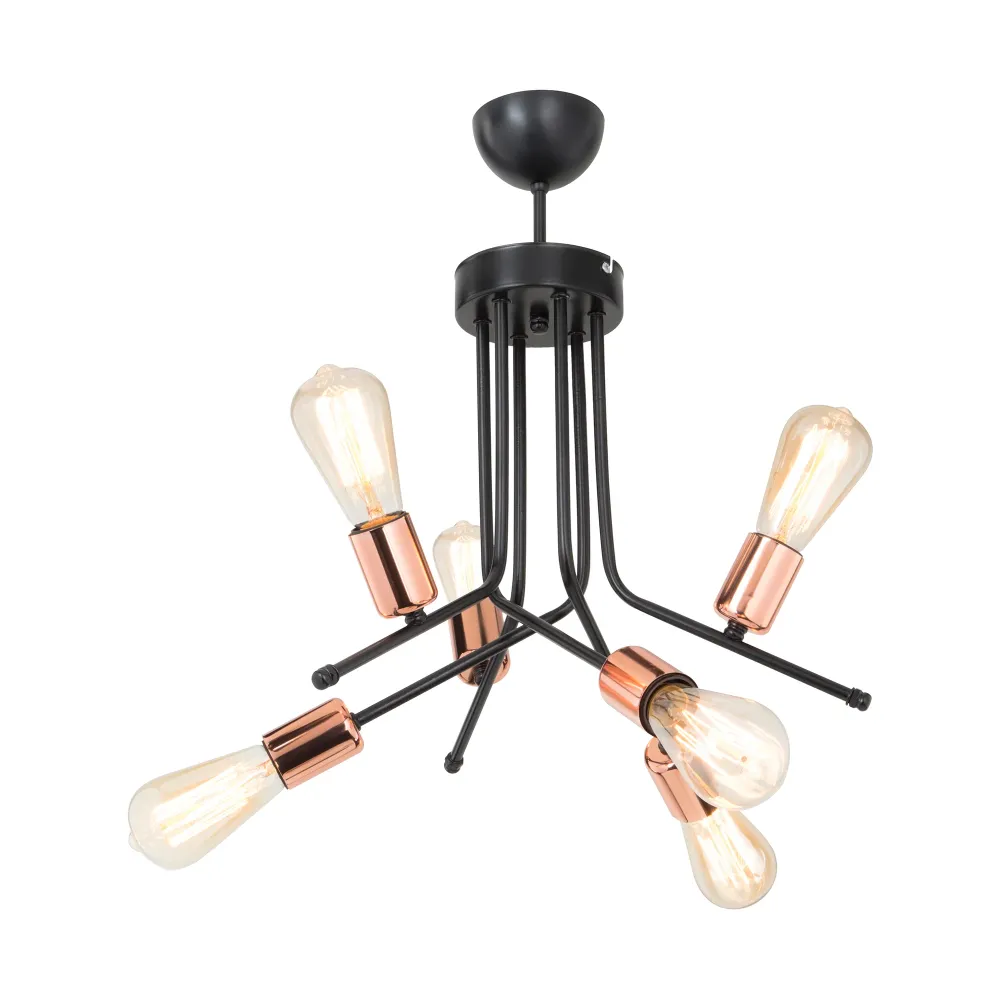 Plafonnier en métal 50 cm 6 x E27 noir / cuivre 03_0007601 Style industriel
