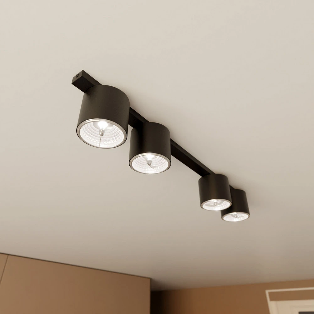 Plafonnier Nano, noir, à 4 lampes, métal pour fêtes et événements