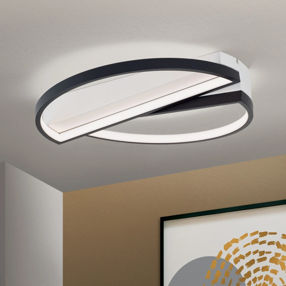 Luminaire de plafond à diffusion uniforme Plafonnier LED Olga, noir/blanc