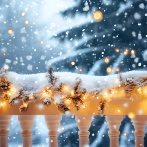 Fond neige hivernal Balcon enneigé Lumières dorées Fonds hivernaux LXX510-73 Haute efficacité énergétique