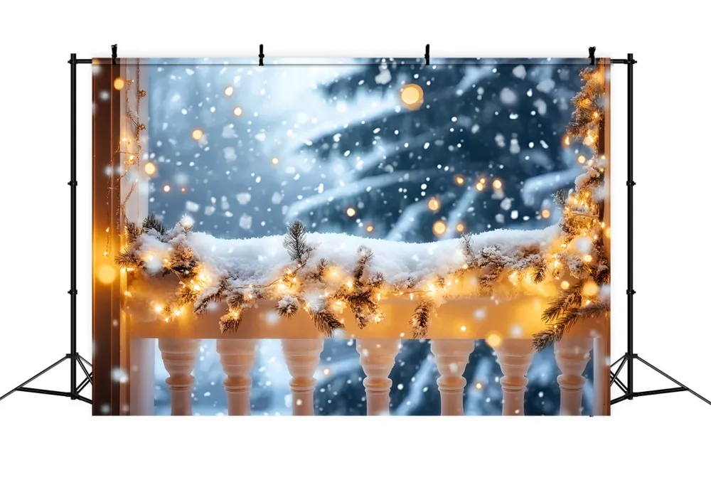 Fond neige hivernal Balcon enneigé Lumières dorées Fonds hivernaux LXX510-73 Haute efficacité énergétique