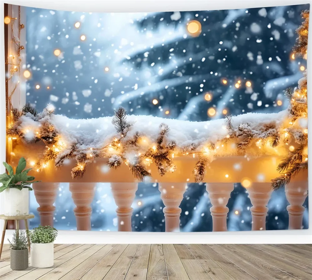 Fond neige hivernal Balcon enneigé Lumières dorées Fonds hivernaux LXX510-73 Haute efficacité énergétique