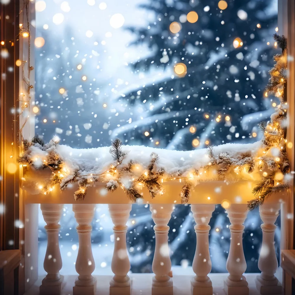 Fond neige hivernal Balcon enneigé Lumières dorées Fonds hivernaux LXX510-73 Haute efficacité énergétique