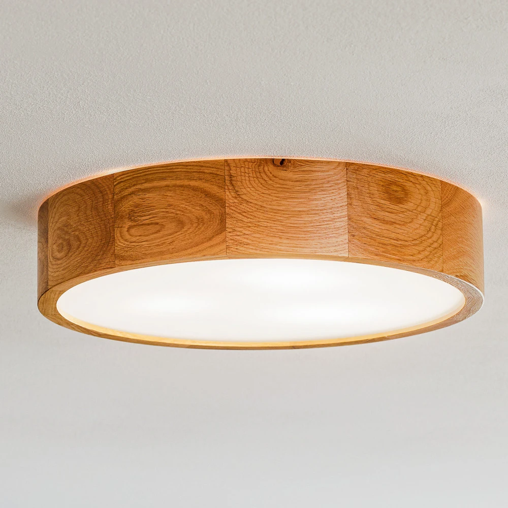 Plafonnier Cleo, Ø 38 cm, 3 lampes, bois de chêne, E27 avec Garantie 3 Ans