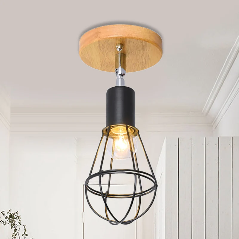 Plafonnier Semi-encastré à Cage métallique, 1 ampoule, Loft industriel, luminaire rotatif métallique noir, 4 "/5.5" de dia...