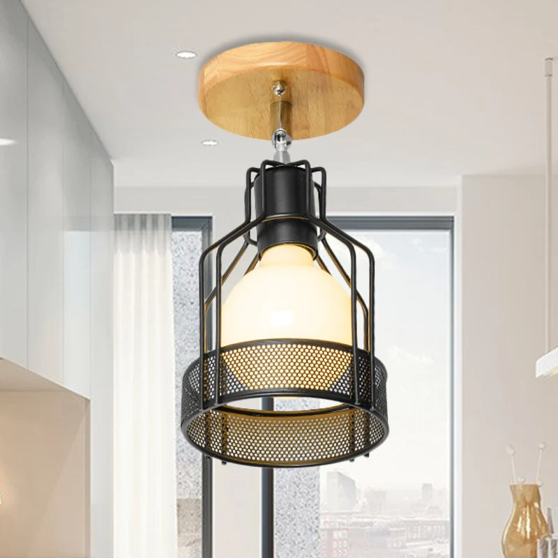 Plafonnier Semi-encastré à Cage métallique, 1 ampoule, Loft industriel, luminaire rotatif métallique noir, 4 "/5.5" de dia...