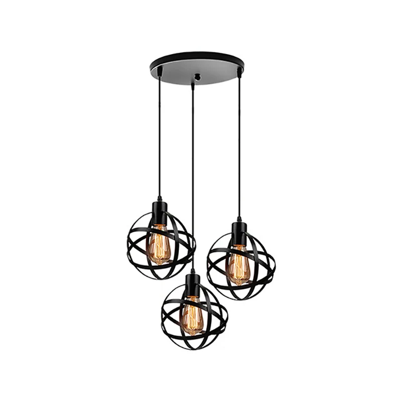 Plaque LED pour faux plafond Luminaire suspendu sphérique à 3 lumières, luminaire industriel en métal noir avec protection...
