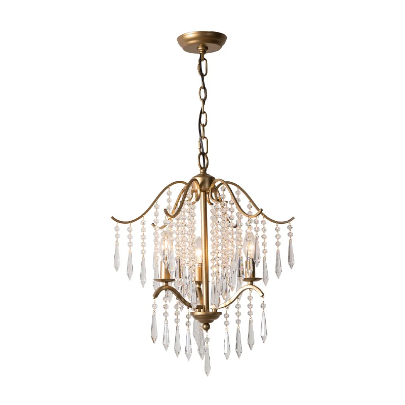 Lustre cascade éclairage modernisme cristal 3/4 ampoules plafonnier en laiton, 18.5 "/22.5" de ample