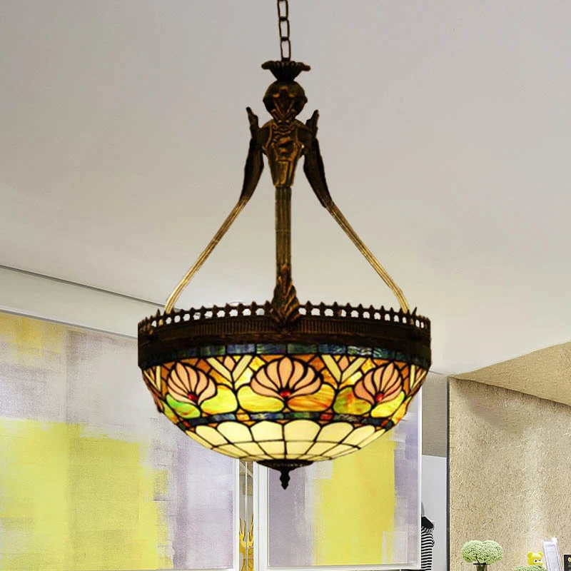 Lustre libellule à 3 lumières, luminaire suspendu de Style Tiffany, vitrail jaune/Orange/rose et blanc | Garantie 2 Ans