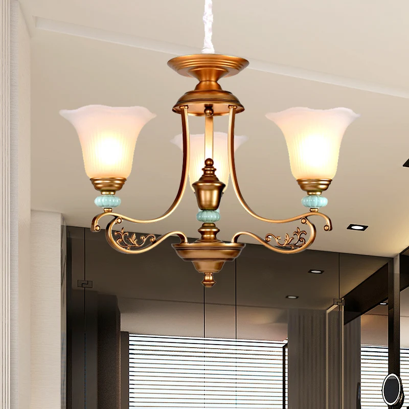 Lustre de plafond Bloom à 3/6/8 têtes, Style rustique, luminaire suspendu en verre laiteux doré avec bras courbé avec LED...