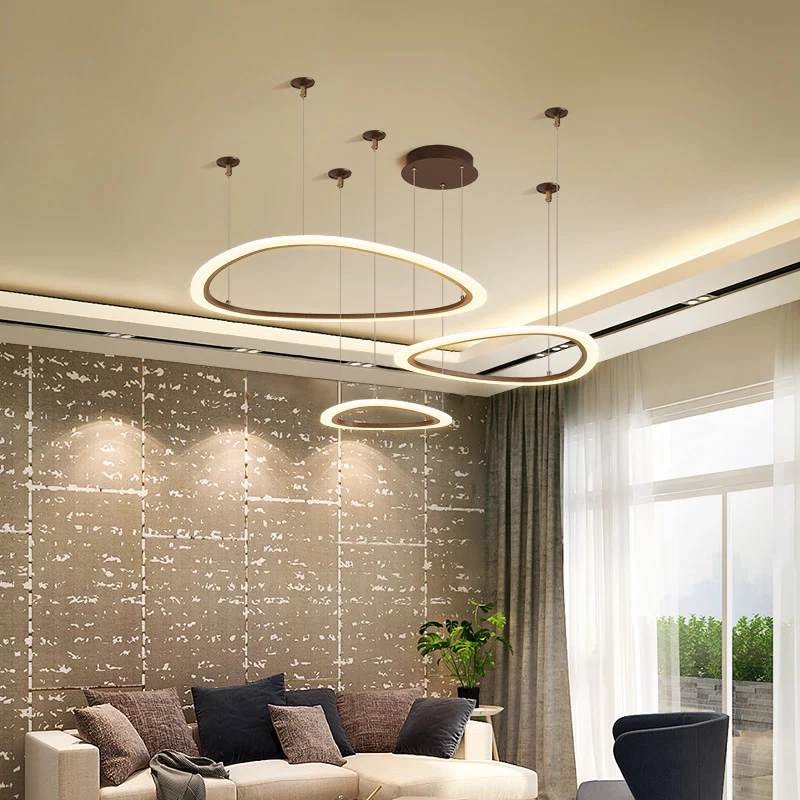 Lustre de plafond à plusieurs niveaux en acrylique Dépouillé, 3/4 têtes, luminaire suspendu marron, lumière blanche/chaude...