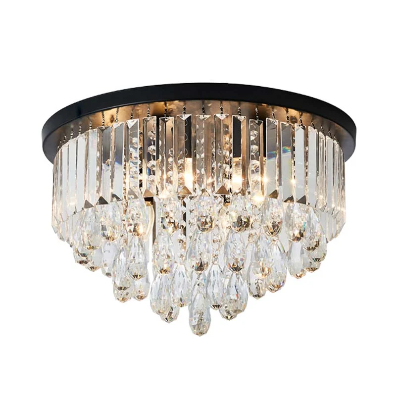 Plafonnier à cône/cylindre en cristal, plafonnier contemporain à 4 lumières, noir avec LED intégrée non remplaçable