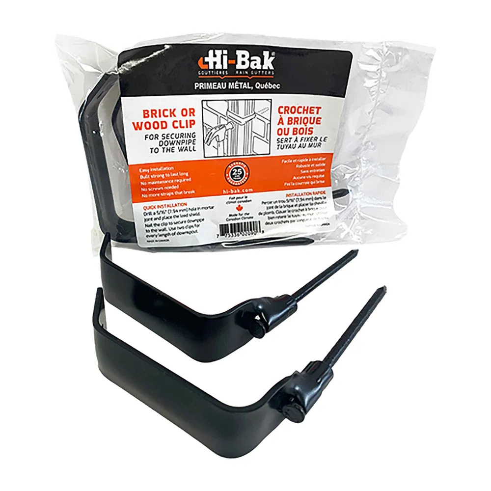 Attache pour descente de gouttière de 2" x 3" pour brique et bois, noir (2 unités)