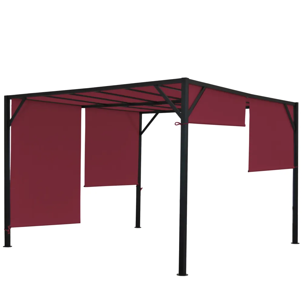 Pergola pavillon de jardin toit terrasse structure acier équilibré 6cm + toit coulissant rouge bordeaux 4x4m 04_0004073
