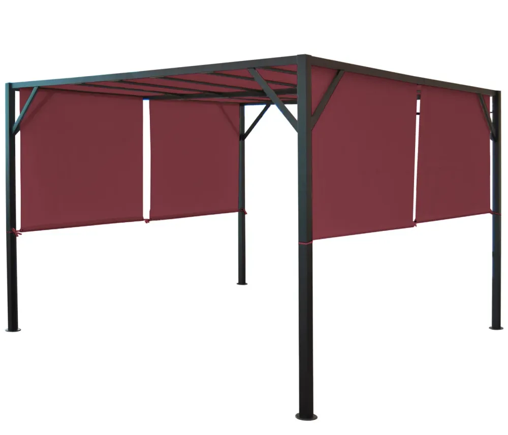 Pergola pavillon de jardin toit terrasse structure acier équilibré 6cm + toit coulissant rouge bordeaux 4x4m 04_0004073