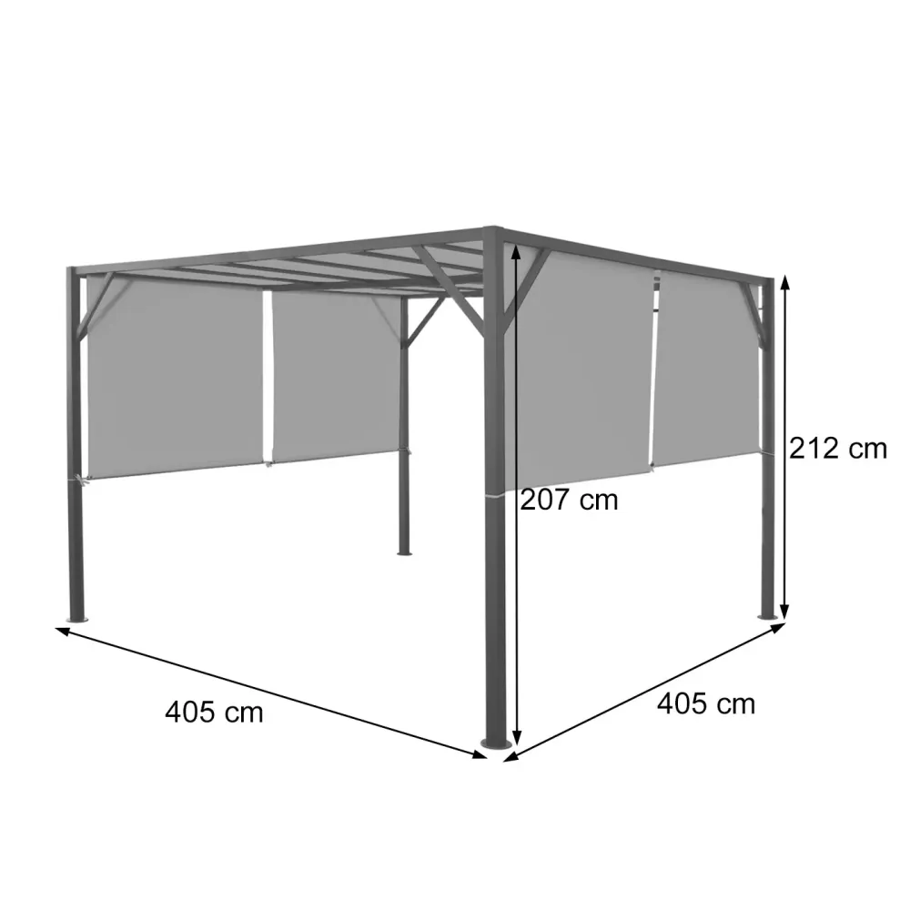 Pergola pavillon de jardin toit terrasse structure acier équilibré 6cm + toit coulissant rouge bordeaux 4x4m 04_0004073