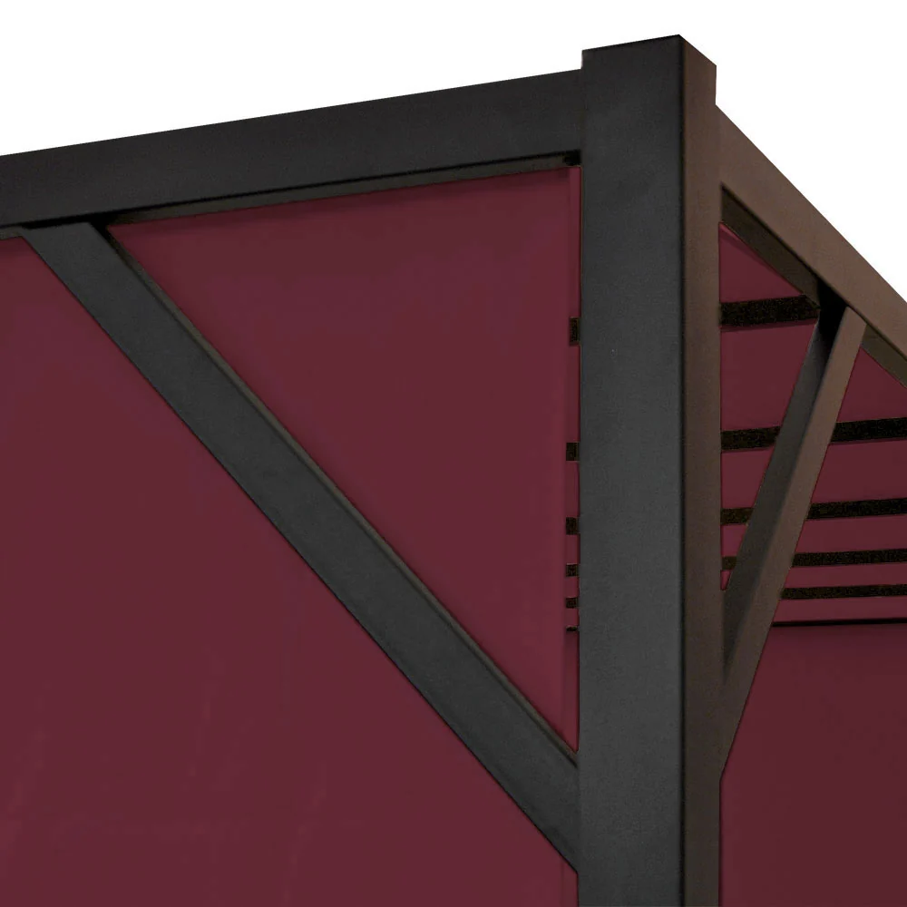 Pergola pavillon de jardin toit terrasse structure acier équilibré 6cm + toit coulissant rouge bordeaux 4x4m 04_0004073