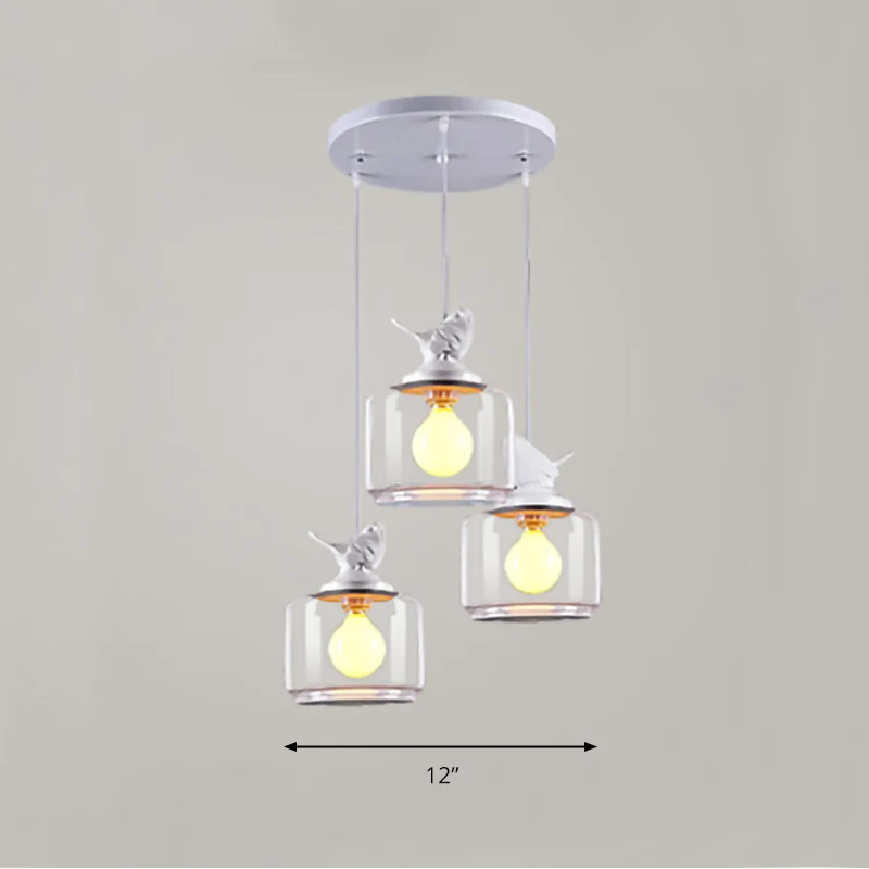 Récent Trommel-Hängelampe mit Vogel-Deko, klares Glas, weiße Deckenleuchte für Wohnzimmer avec Garantie 2 Ans