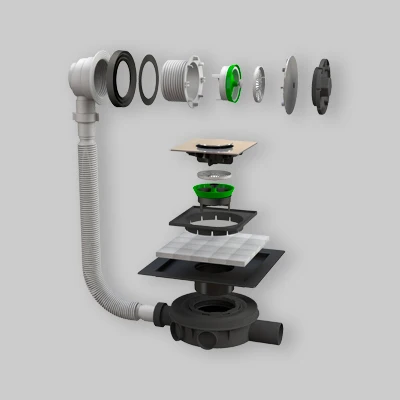 Colonna Di Scarico Per Vasca Muratura "Altomare" Abs + Acciaio Inox