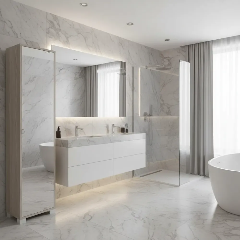 Colonne de salle de bain mobile 1 porte finition structure Orme Net / finition avant miroir naturel par Sarmog