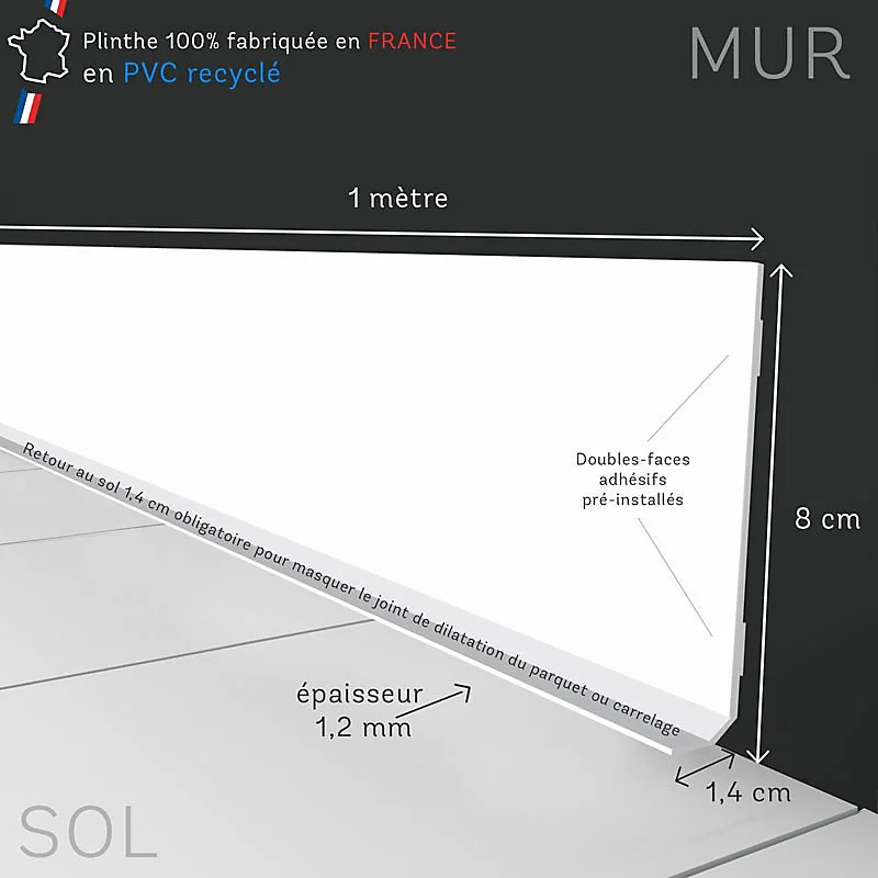 Lot de 10 Plinthes VINYLE Blanche - 99deco - H8 x L100 cm Profondeur 14 mm