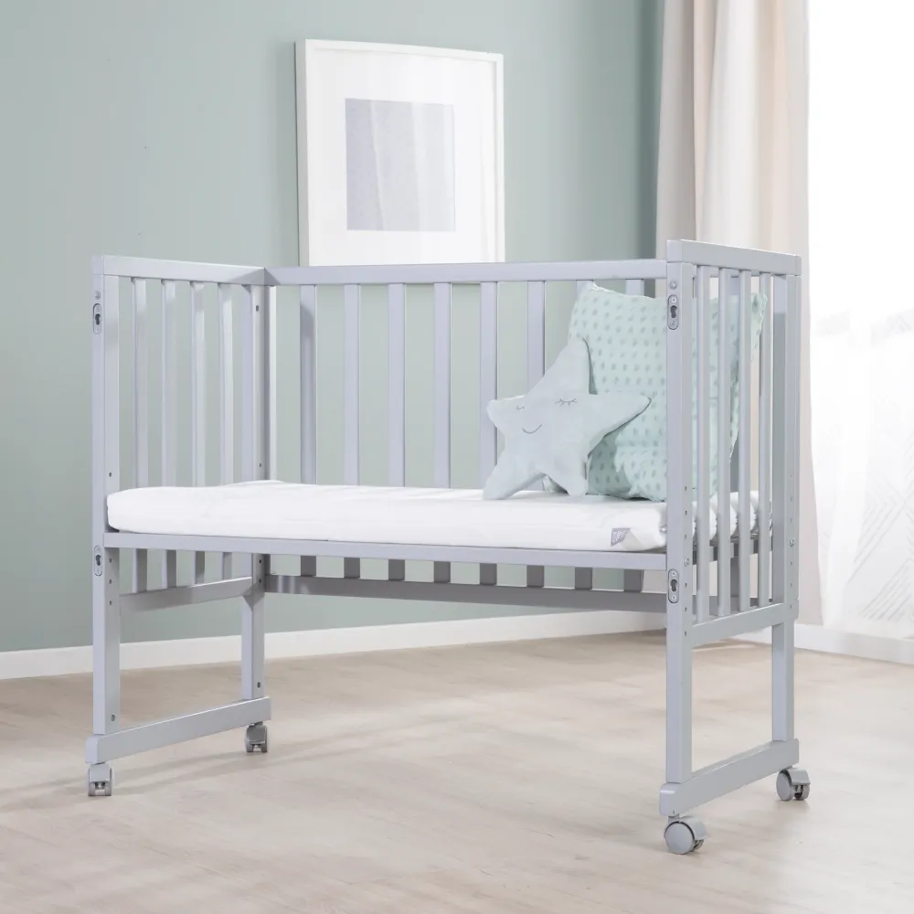 Stuben- & Beistellbett 3in1 mit Barriere + Matratze - Holz taupe