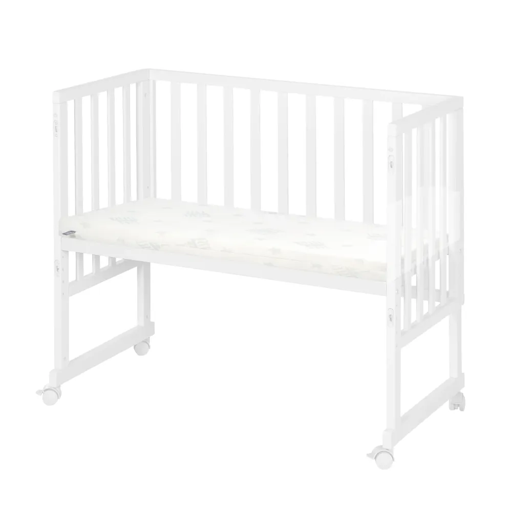 Stuben- & Beistellbett 3in1 mit Barriere + Matratze - Holz weiß
