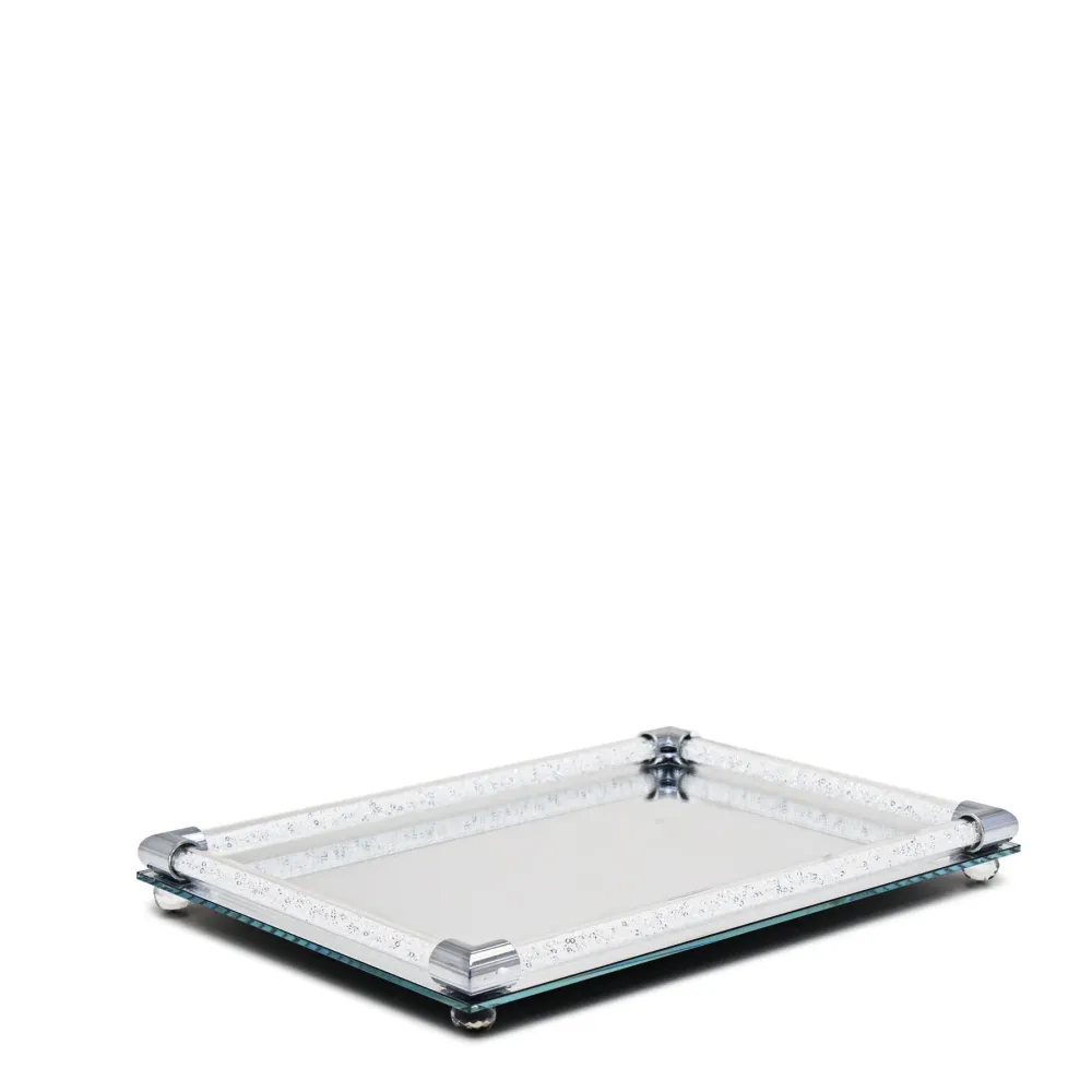 Kitchen Life Mirror Tray Crystal Handle 34cm - Ton argent