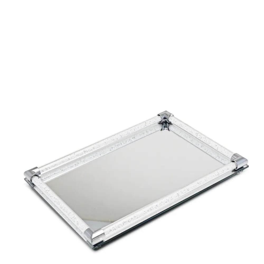 Kitchen Life Mirror Tray Crystal Handle 34cm - Ton argent