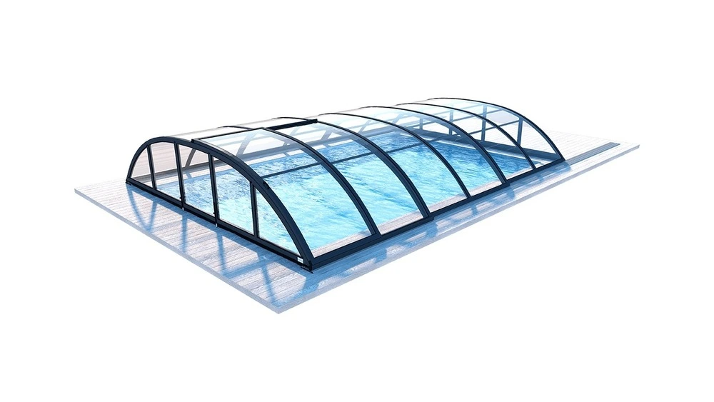 Abri de piscine horizon pour les exemples 6,20x3 m - bas87, bas787 - lexan massif 3 mm - couleur ral7016 graphite