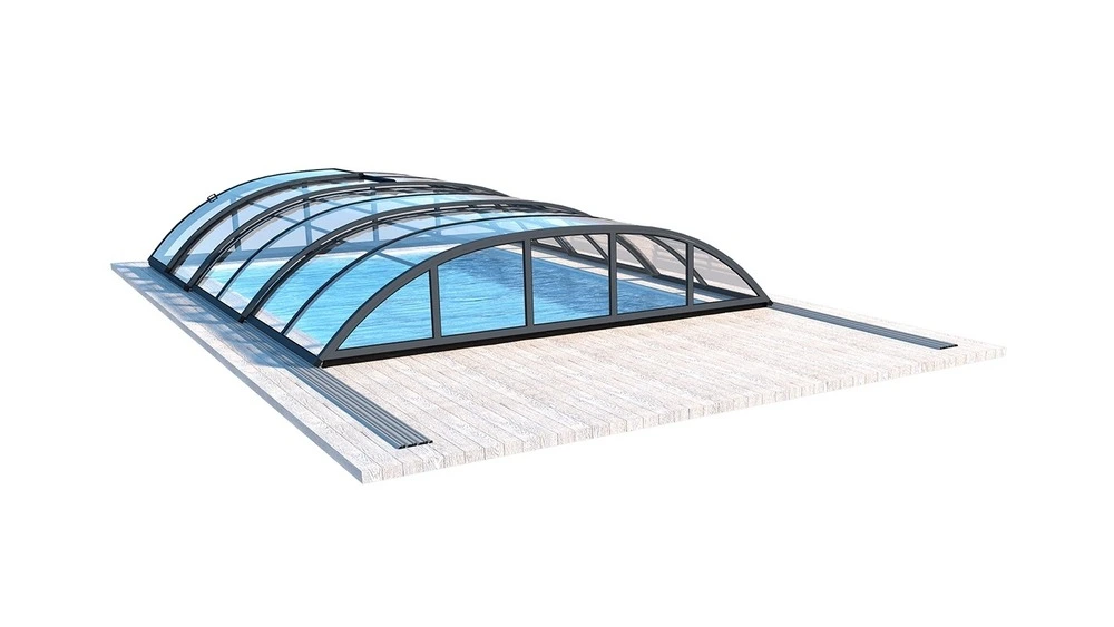 Abri de piscine horizon pour les exemples 6,20x3 m - bas87, bas787 - lexan massif 3 mm - couleur ral7016 graphite