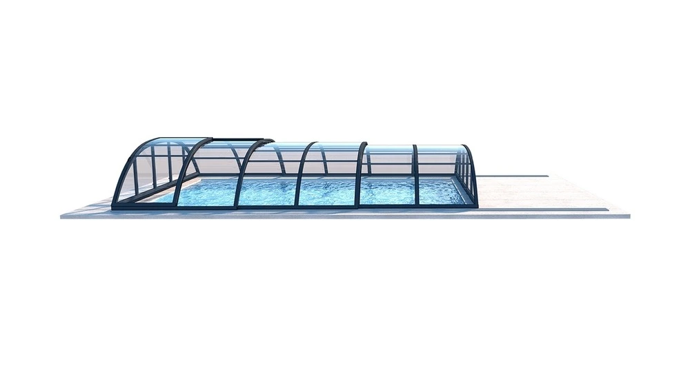 Abri de piscine horizon pour les exemples 6,20x3 m - bas87, bas787 - lexan massif 3 mm - couleur ral7016 graphite