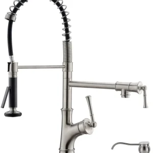APPASO Moderne Commercial Robinet de cuisine à tirette arc élevé ressort Nickel Brossé 139BN