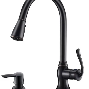 APPASO Robinet de cuisine à tirette à une poignée avec pulvérisateur arc élevé Cuivre étain huilé 198ORB