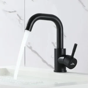 AuraLum Max Robinet Lavabo Noir avec Barboteur Démotable, Rotation à 360° , Mitigeur Salle Bain en Laiton, Haut de 250mm,E...