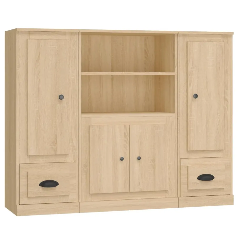 Buffet bahut commode armoire meuble de rangement organisateur cuisine salle de séjour salons 3 pcs sonoma bois d'ingénieri...