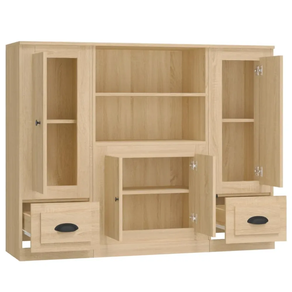 Buffet bahut commode armoire meuble de rangement organisateur cuisine salle de séjour salons 3 pcs sonoma bois d'ingénieri...