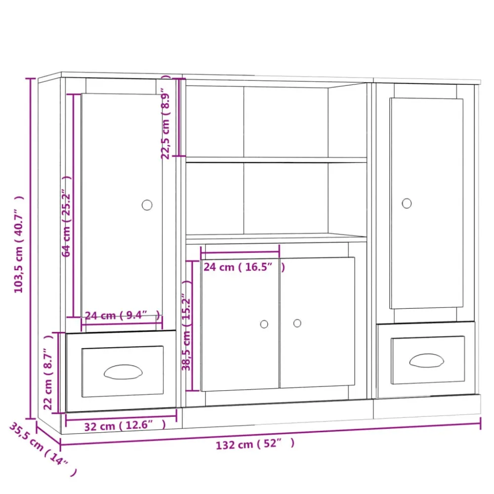 Buffet bahut commode armoire meuble de rangement organisateur cuisine salle de séjour salons 3 pcs sonoma bois d'ingénieri...