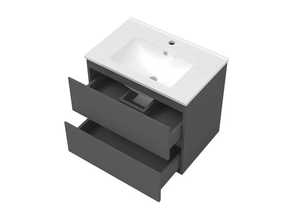 Ensemble meuble accessible vasque 80cm 2 tiroirs + lavabo + colonne + miroir rond,anthracite avec Flexible 1,5 m