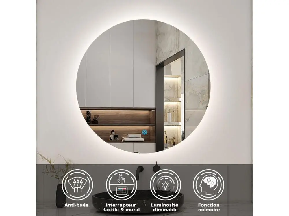 Ensemble meuble accessible vasque 80cm 2 tiroirs + lavabo + colonne + miroir rond,anthracite avec Flexible 1,5 m
